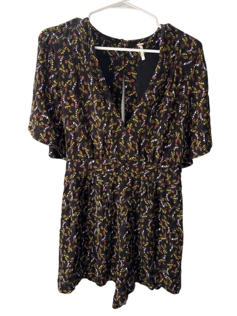 Free People Meet Virginia V-Neck Romper in Black Combo Size 4 Boho Romantic NWT